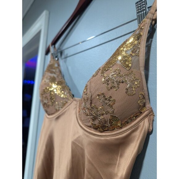 Victoria's Secret Satin Honey Sequin Ziggy Glam Embroidered Mini Slip Dress Sz M - Picture 8 of 16